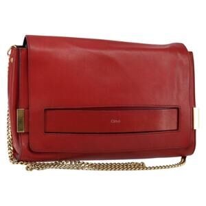 Chloe Chain Ray Shoulder Bag Leather Red Gold Auth BA6596